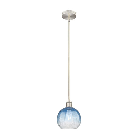 Innovations Brookhaven Globe 8in 1-Light Mini Pendant | Industrial Brushed Satin Nickel and Sapphire Blue Glass | Kitchen | Model 616-1S-SN-G483-8SB