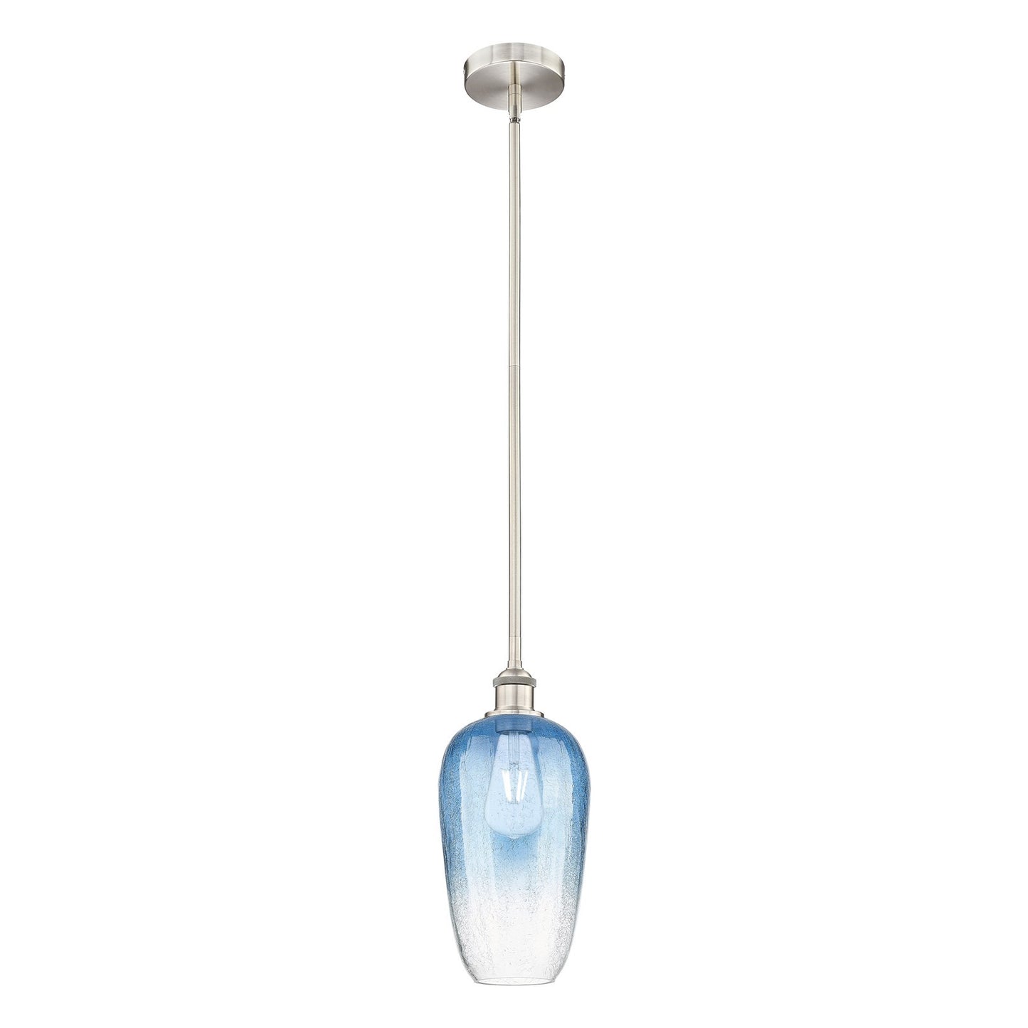 Innovations Brookhaven Flute 7in 1-Light Mini Pendant | Industrial Brushed Satin Nickel Steel and Sapphire Blue Glass | Kitchen | Model 616-1S-SN-G484-7SB