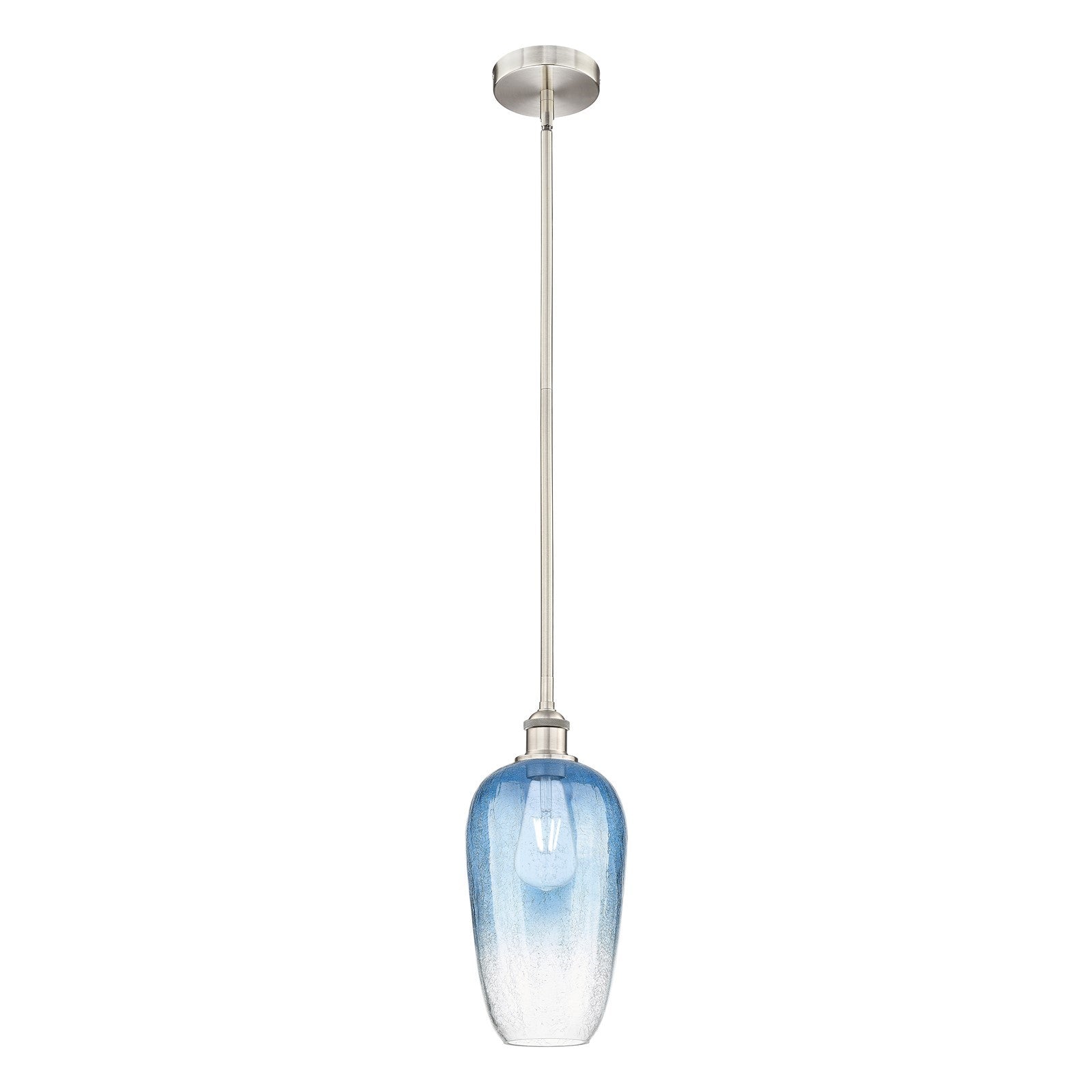 Innovations Brookhaven Flute 7in 1-Light Mini Pendant | Industrial Brushed Satin Nickel Steel and Sapphire Blue Glass | Kitchen | Model 616-1S-SN-G484-7SB