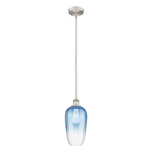 Innovations Brookhaven Flute 7in 1-Light Mini Pendant | Industrial Brushed Satin Nickel Steel and Sapphire Blue Glass | Kitchen | Model 616-1S-SN-G484-7SB