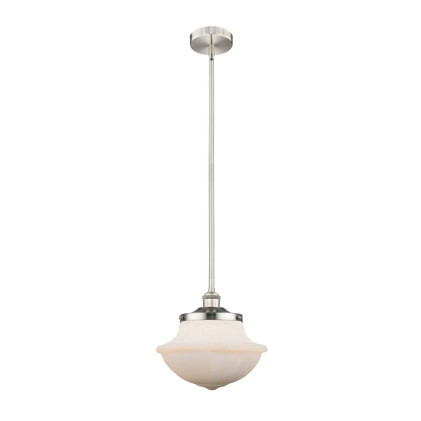 Innovations Oxford 12in 1-Light Mini Pendant | Industrial Brushed Satin Nickel Steel and Matte White Frosted Glass | Kitchen Island | Model 616-1S-SN-G541