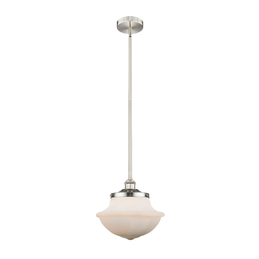 Innovations Oxford 12in 1-Light Mini Pendant | Industrial Brushed Satin Nickel Steel and Matte White Frosted Glass | Kitchen Island | Model 616-1S-SN-G541