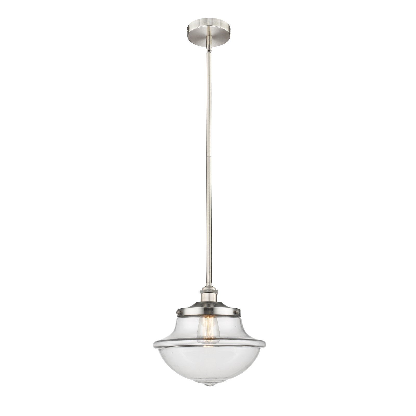 Innovations Oxford 12in 1-Light Mini Pendant | Industrial Brushed Satin Nickel Steel and Clear Glass | Kitchen Island & Dining Room | Model 616-1S-SN-G542