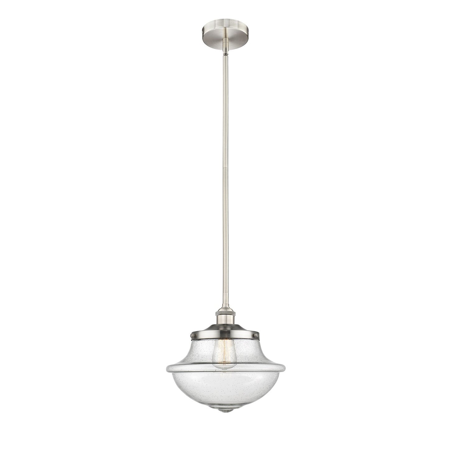 Innovations Oxford 12in 1-Light Mini Pendant | Industrial Brushed Satin Nickel Steel and Seedy Glass | Kitchen Island & Dining Room | Model 616-1S-SN-G544