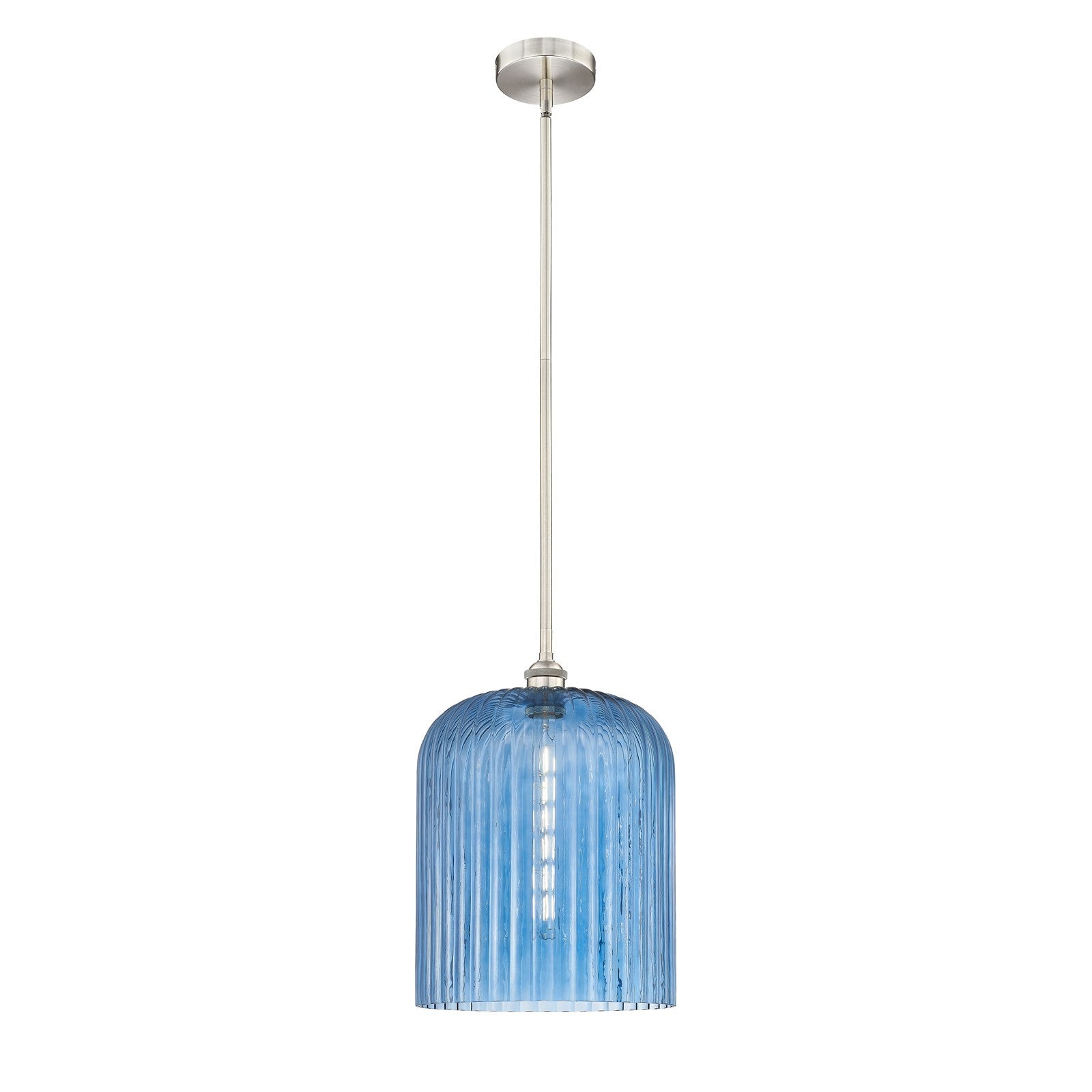 Innovations Bridal Veil 5in 1-Light Mini Pendant | Art Nouveau Brushed Satin Nickel and Princess Blue Ribbed Glass | Kitchen | Model 616-1S-SN-G559-12BL