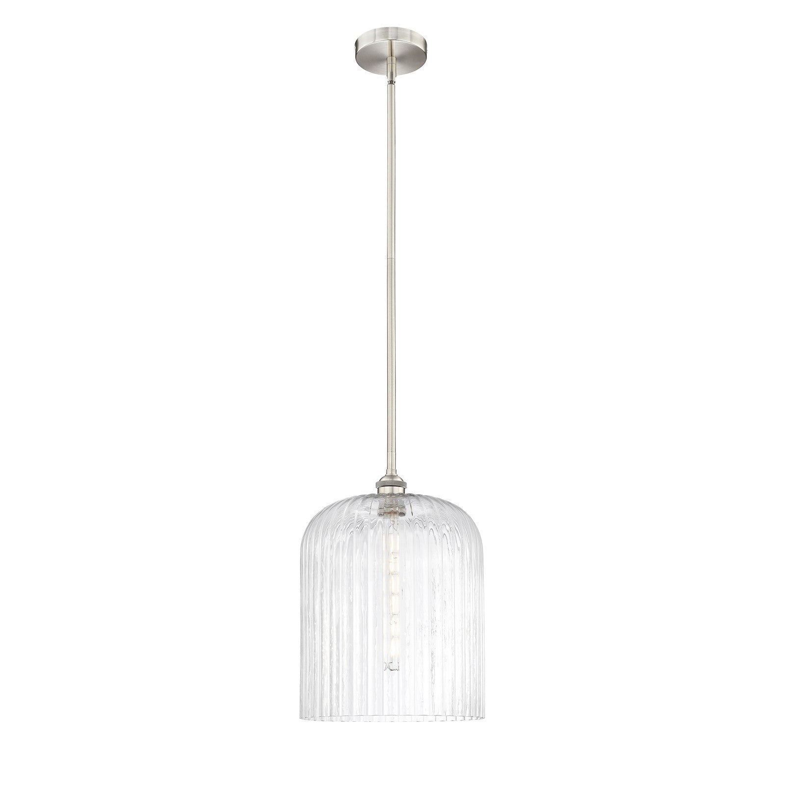 Innovations Bridal Veil 5in 1-Light Mini Pendant | Industrial Brushed Satin Nickel Steel and Clear Ribbed Glass | Kitchen | Model 616-1S-SN-G559-12CL