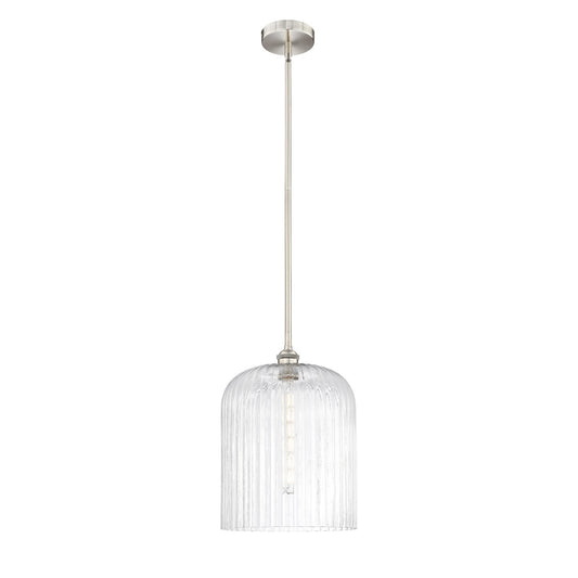 Innovations Bridal Veil 5in 1-Light Mini Pendant | Industrial Brushed Satin Nickel Steel and Clear Ribbed Glass | Kitchen | Model 616-1S-SN-G559-12CL