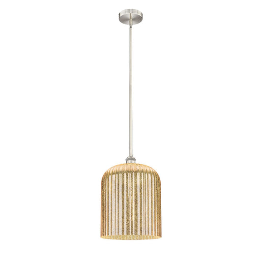 Innovations Bridal Veil 5in 1-Light Mini Pendant | Art Nouveau Brushed Satin Nickel and Mercury Ribbed Glass | Kitchen Island | Model 616-1S-SN-G559-12ME