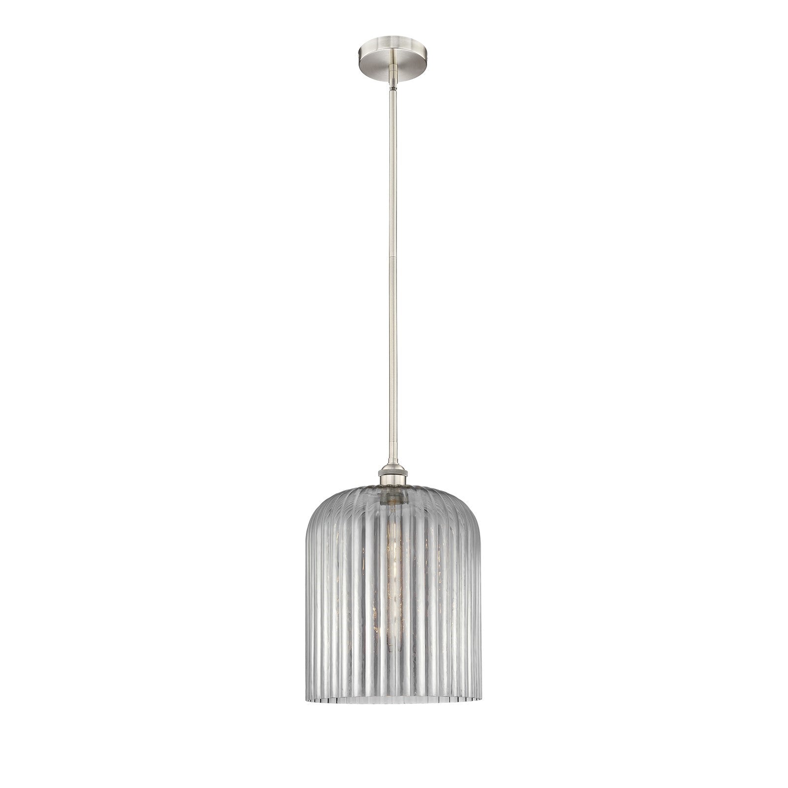 Innovations Bridal Veil 5in 1-Light Mini Pendant | Art Nouveau Brushed Satin Nickel and Light Smoke Ribbed Glass | Kitchen | Model 616-1S-SN-G559-12SM