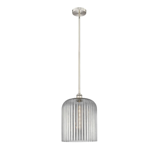 Innovations Bridal Veil 5in 1-Light Mini Pendant | Art Nouveau Brushed Satin Nickel and Light Smoke Ribbed Glass | Kitchen | Model 616-1S-SN-G559-12SM