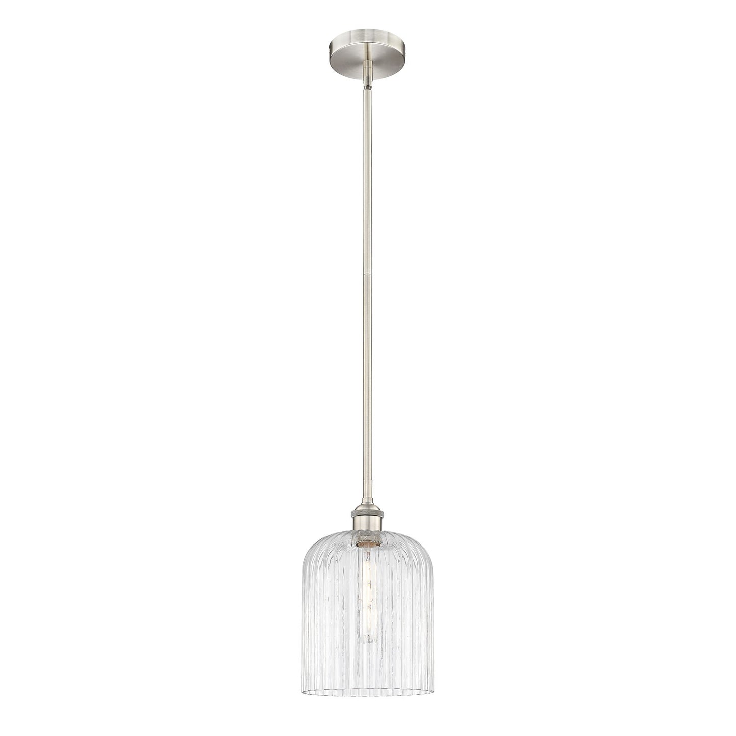 Innovations Bridal Veil 5in 1-Light Mini Pendant | Art Nouveau Brushed Satin Nickel Steel and Clear Ribbed Glass | Kitchen | Model 616-1S-SN-G559-8CL