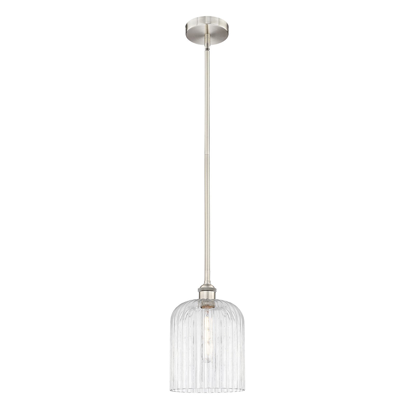 Innovations Bridal Veil 5in 1-Light Mini Pendant | Art Nouveau Brushed Satin Nickel Steel and Clear Ribbed Glass | Kitchen | Model 616-1S-SN-G559-8CL