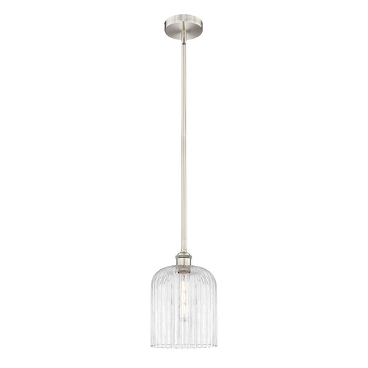 Innovations Bridal Veil 5in 1-Light Mini Pendant | Art Nouveau Brushed Satin Nickel Steel and Clear Ribbed Glass | Kitchen | Model 616-1S-SN-G559-8CL