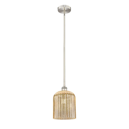 Innovations Bridal Veil 5in 1-Light Mini Pendant | Art Nouveau Brushed Satin Nickel and Mercury Ribbed Glass | Kitchen Island & | Model 616-1S-SN-G559-8ME