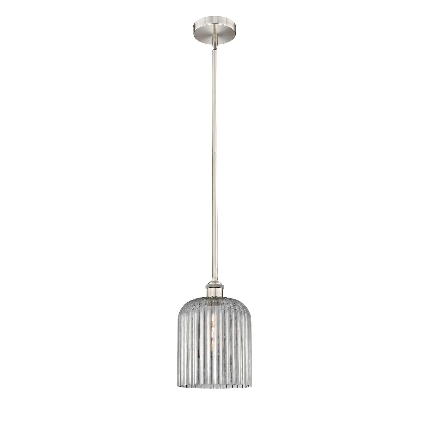 Innovations Bridal Veil 5in 1-Light Mini Pendant | Art Nouveau Brushed Satin Nickel and Light Smoke Ribbed Glass | Kitchen | Model 616-1S-SN-G559-8SM