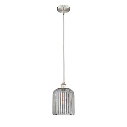 Innovations Bridal Veil 5in 1-Light Mini Pendant | Art Nouveau Brushed Satin Nickel and Light Smoke Ribbed Glass | Kitchen | Model 616-1S-SN-G559-8SM