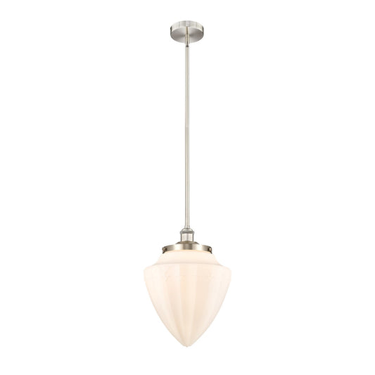 Innovations Lighting Bridgeton 12in 1-Light Mini Pendant | Traditional Brushed Satin Nickel and Matte White Frosted Glass | Model 616-1S-SN-G661-12