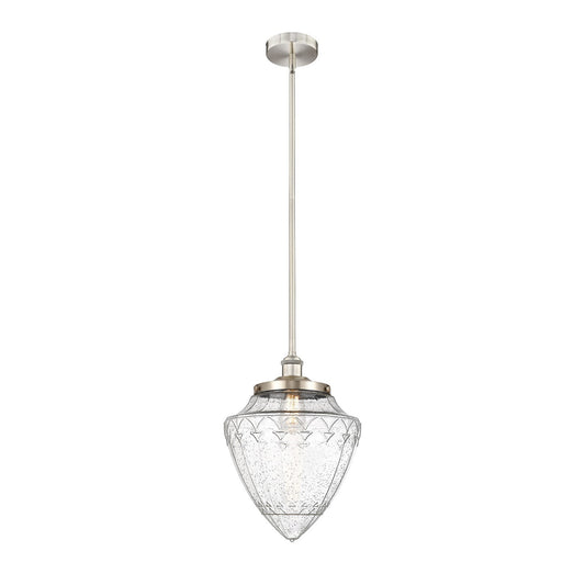 Innovations Bridgeton 12in 1-Light Mini Pendant | Traditional Brushed Satin Nickel Steel and Seedy Glass | Kitchen Island & | Model 616-1S-SN-G664-12