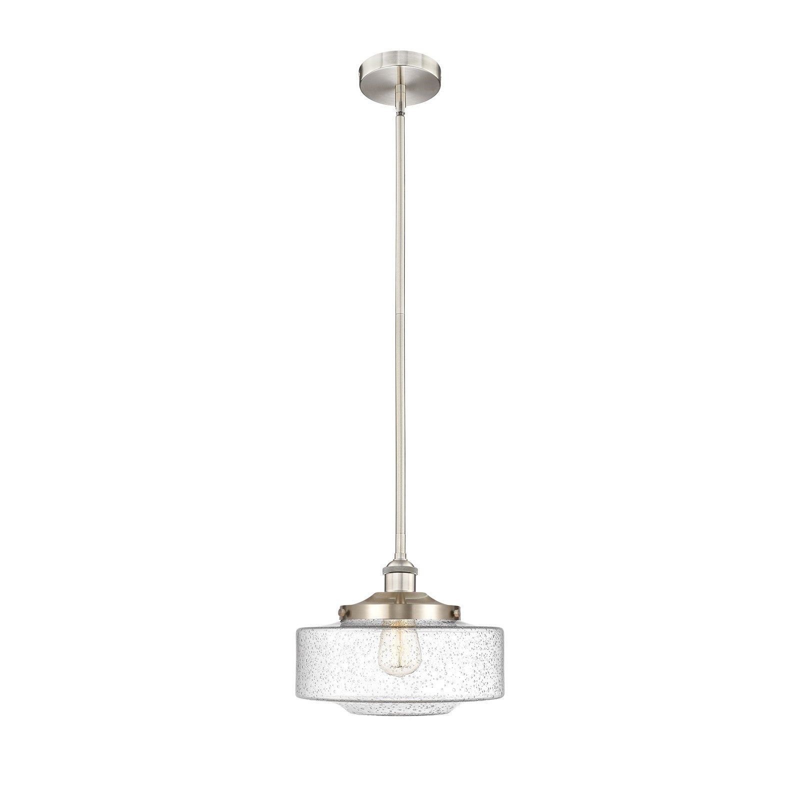 Innovations Bridgeton 12in 1-Light Mini Pendant | Traditional Brushed Satin Nickel Steel and Seedy Glass | Kitchen Island & | Model 616-1S-SN-G694-12