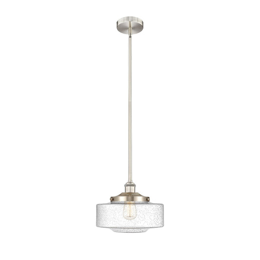 Innovations Bridgeton 12in 1-Light Mini Pendant | Traditional Brushed Satin Nickel Steel and Seedy Glass | Kitchen Island & | Model 616-1S-SN-G694-12