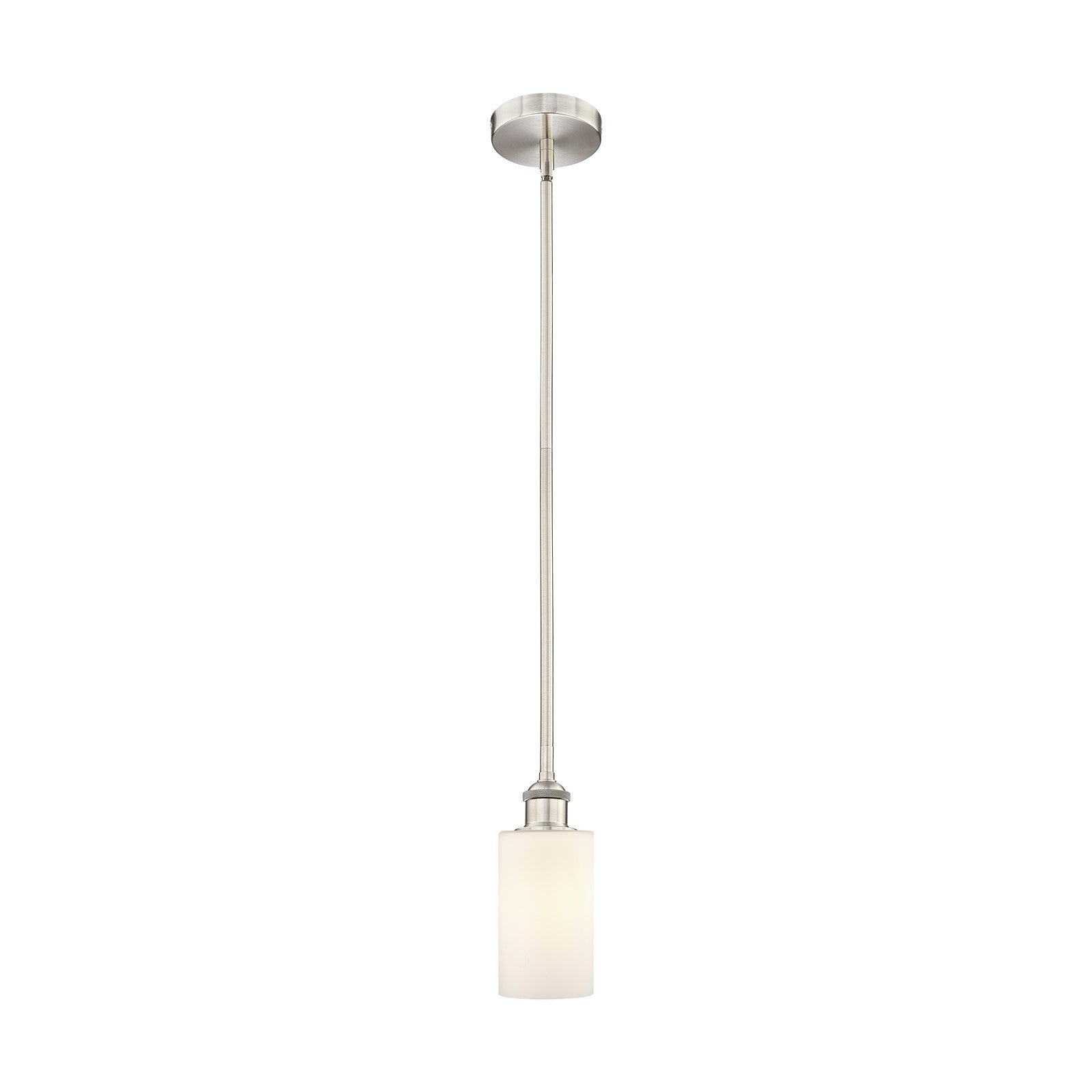 Innovations Clymer 1-Light 4in Mini Pendant | Transitional Brushed Satin Nickel and Matte White Glass | Kitchen Island & Dining | Model 616-1S-SN-G801-LED