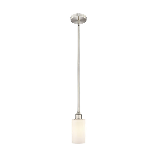 Innovations Clymer 1-Light 4in Mini Pendant | Transitional Brushed Satin Nickel and Matte White Glass | Kitchen Island & Dining | Model 616-1S-SN-G801-LED
