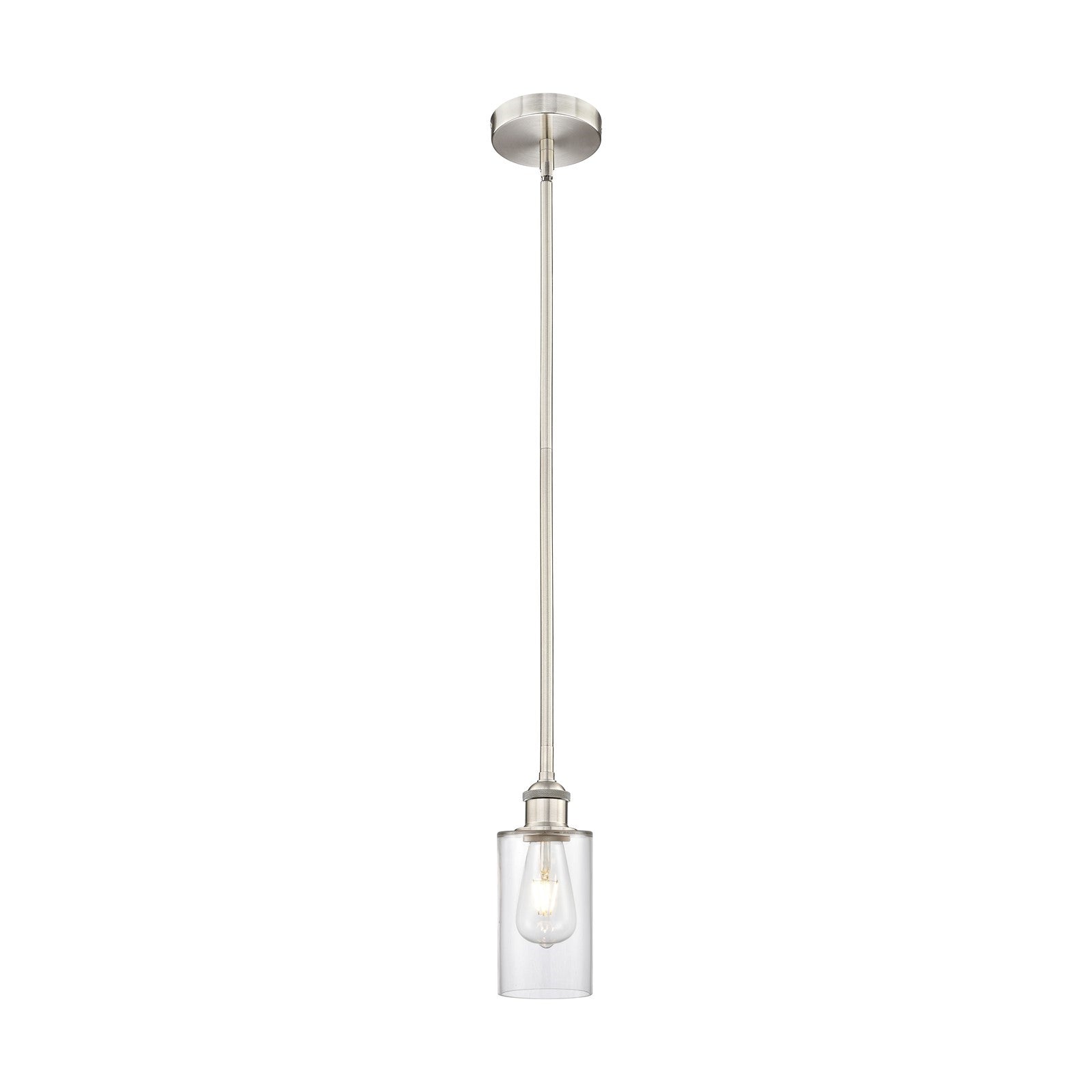 Innovations Clymer 1-Light Mini Pendant | Art Nouveau Brushed Satin Nickel Steel and Clear Glass | Kitchen Island & Dining Room | Model 616-1S-SN-G802