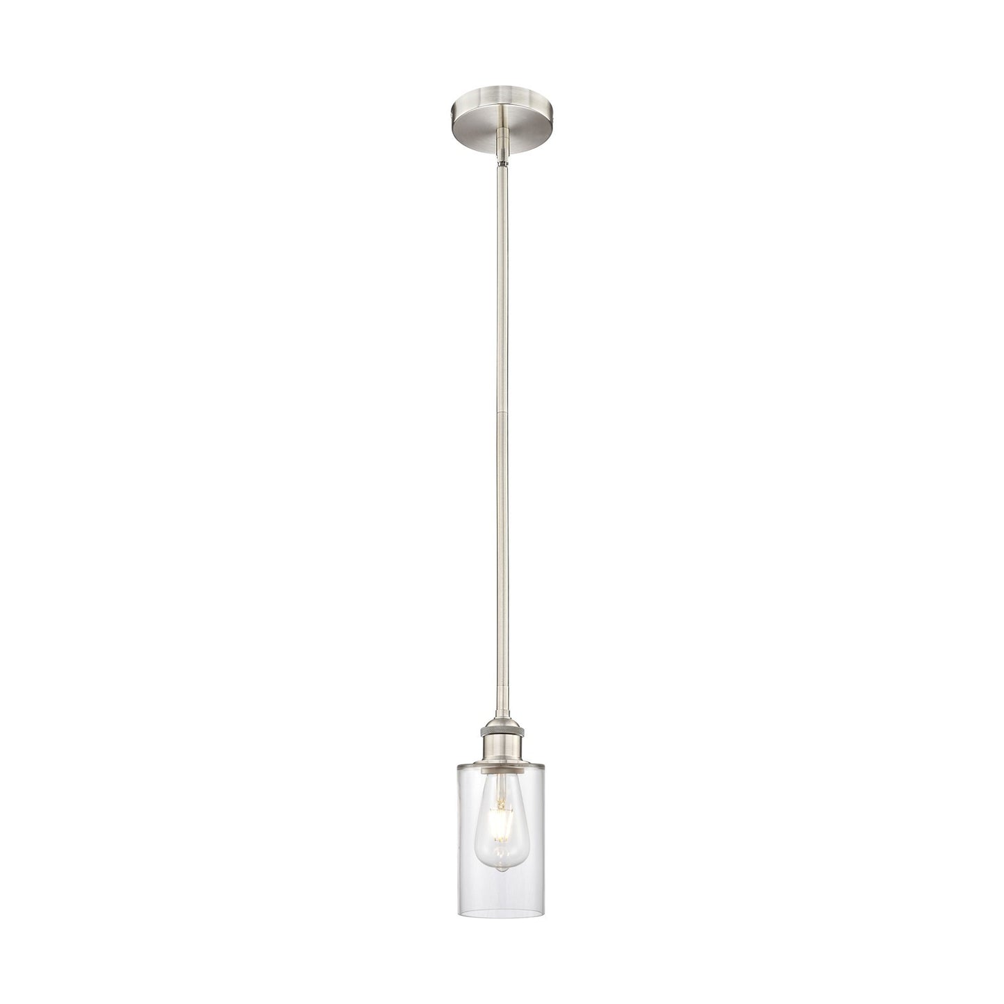 Innovations Clymer 4in 1-Light Mini Pendant | Transitional Brushed Satin Nickel Steel and Clear Glass | Kitchen Island & Dining | Model 616-1S-SN-G802-LED