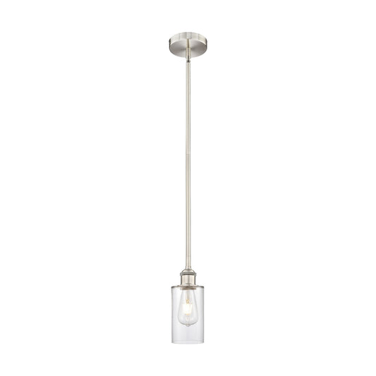 Innovations Clymer 4in 1-Light Mini Pendant | Transitional Brushed Satin Nickel Steel and Clear Glass | Kitchen Island & Dining | Model 616-1S-SN-G802-LED