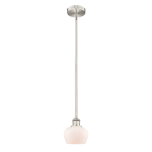 Innovations Fenton 7in 1-Light Mini Pendant | Industrial Brushed Satin Nickel and Matte White Ribbed Glass | Kitchen Island & | Model 616-1S-SN-G91-LED
