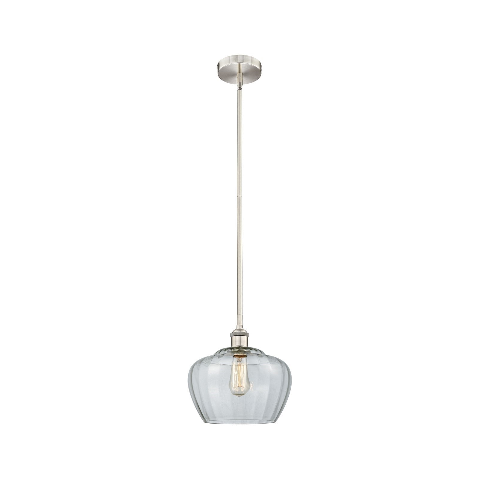 Innovations Fenton 11in 1-Light Mini Pendant | Industrial Brushed Satin Nickel and Clear Ribbed Glass | Kitchen Island & Dining | Model 616-1S-SN-G92-L