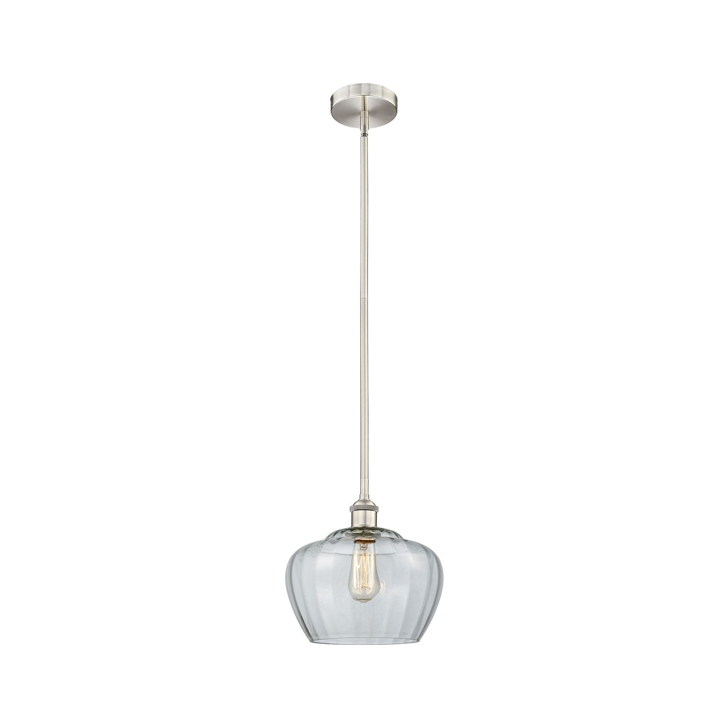 Innovations Fenton 11in 1-Light Mini Pendant | Industrial Brushed Satin Nickel and Clear Ribbed Glass | Kitchen Island & Dining | Model 616-1S-SN-G92-L