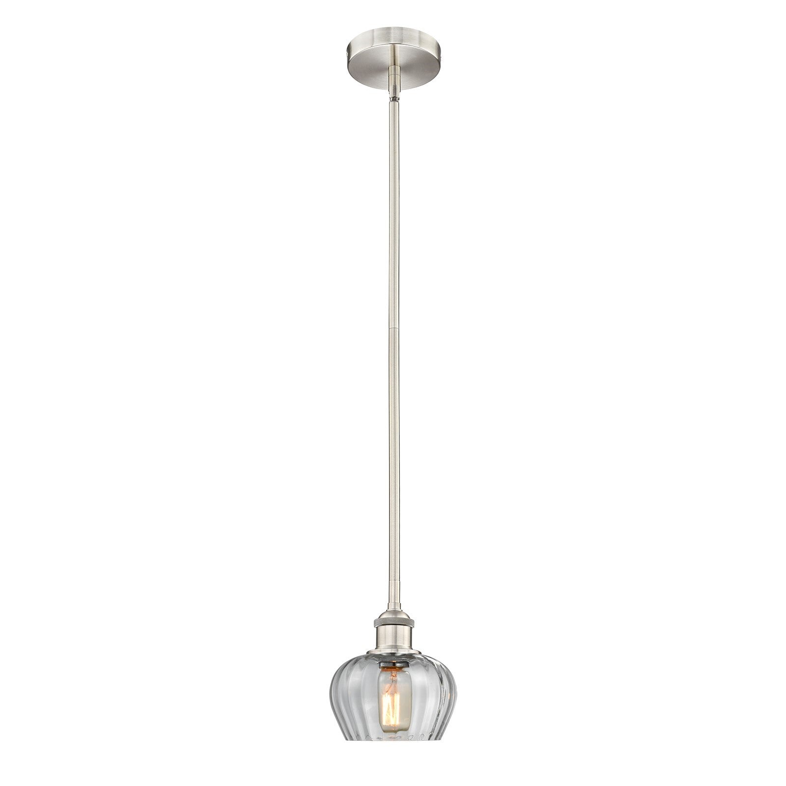 Innovations Fenton 7in 1-Light Mini Pendant | Industrial Brushed Satin Nickel and Clear Ribbed Glass | Kitchen Island & Dining | Model 616-1S-SN-G92-LED