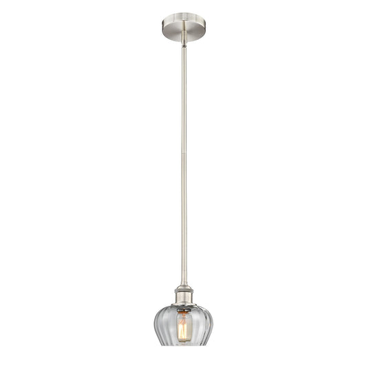 Innovations Fenton 7in 1-Light Mini Pendant | Industrial Brushed Satin Nickel and Clear Ribbed Glass | Kitchen Island & Dining | Model 616-1S-SN-G92-LED