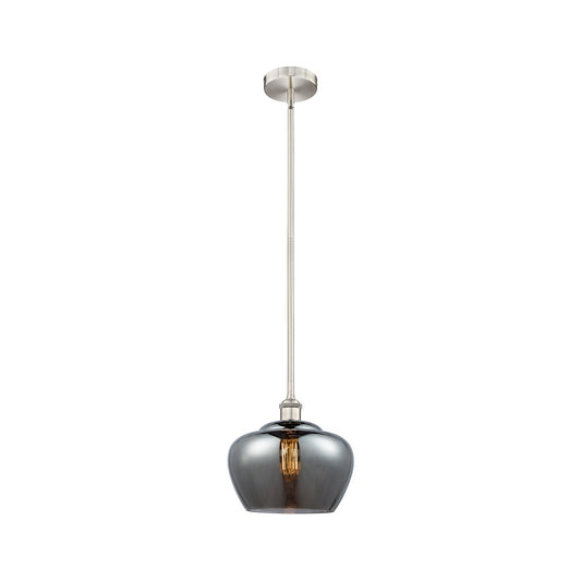 Innovations Fenton 11in 1-Light Mini Pendant | Industrial Brushed Satin Nickel Steel and Light Smoke Ribbed Glass | Kitchen | Model 616-1S-SN-G93-L-LED