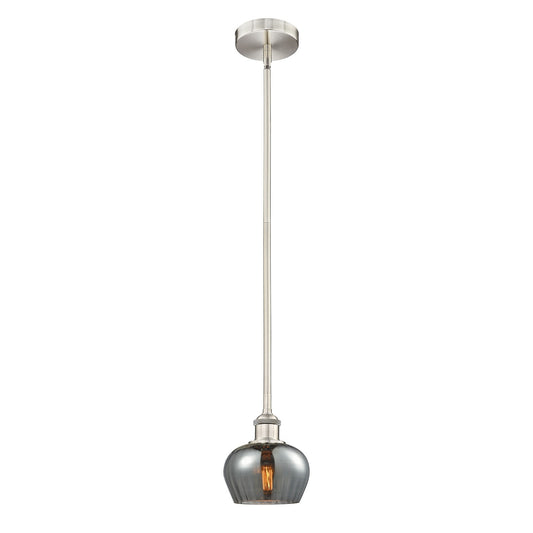 Innovations Fenton 7in 1-Light Mini Pendant | Industrial Brushed Satin Nickel and Light Smoke Ribbed Glass | Kitchen Island & | Model 616-1S-SN-G93-LED