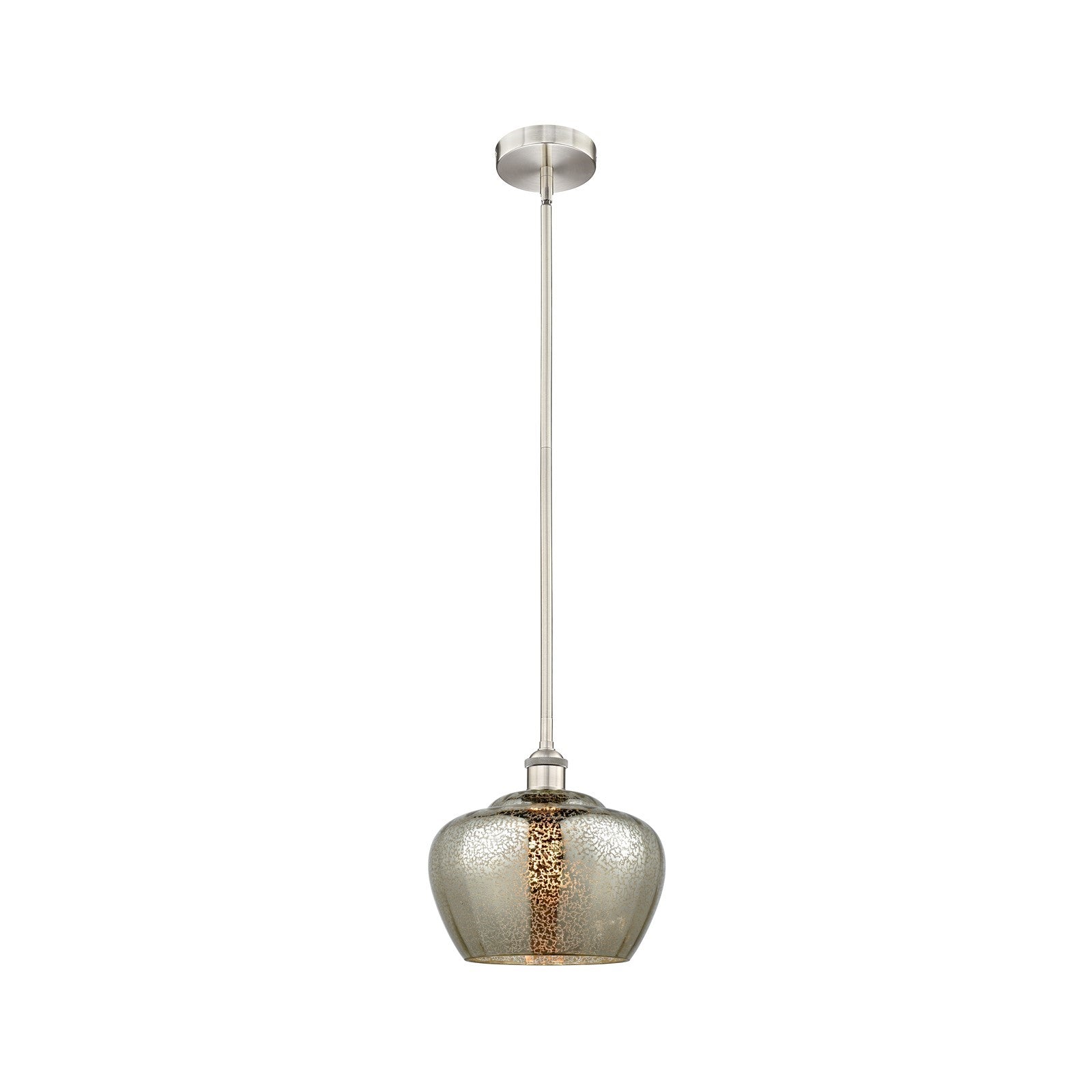 Innovations Fenton 11in 1-Light Mini Pendant | Industrial Brushed Satin Nickel Steel and Mercury Ribbed Glass | Kitchen Island & | Model 616-1S-SN-G96-L