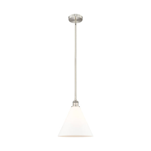 Innovations Berkshire 12in 1-Light Mini Pendant | Industrial Brushed Satin Nickel Steel and Matte White Glass | Kitchen | Model 616-1S-SN-GBC-121-LED
