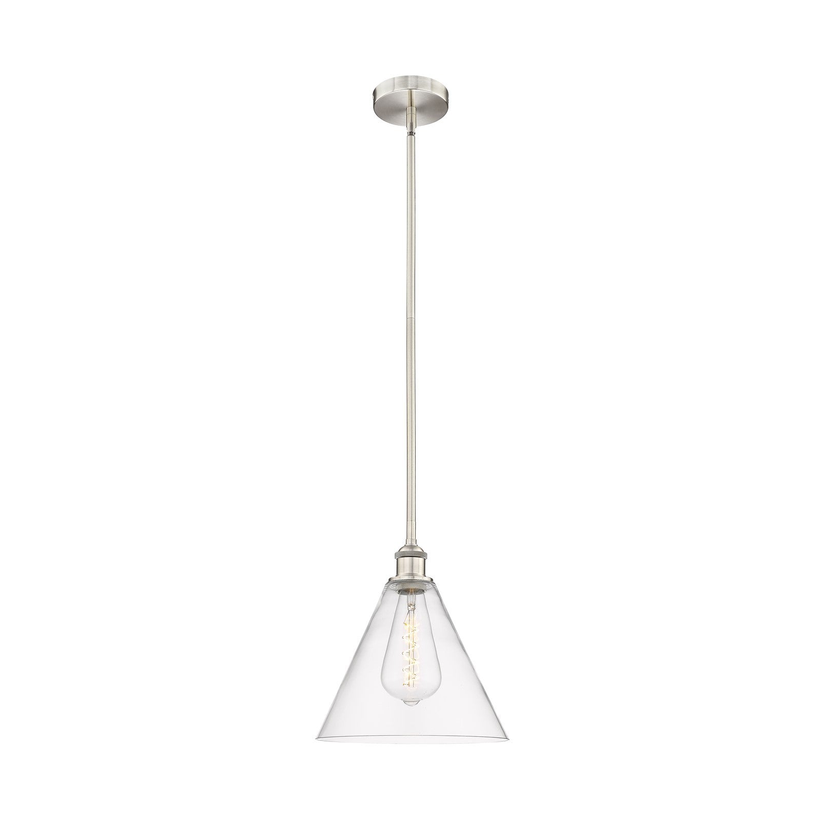 Innovations Berkshire 12in 1-Light Mini Pendant | Industrial Brushed Satin Nickel Steel and Clear Glass | Kitchen Island & | Model 616-1S-SN-GBC-122