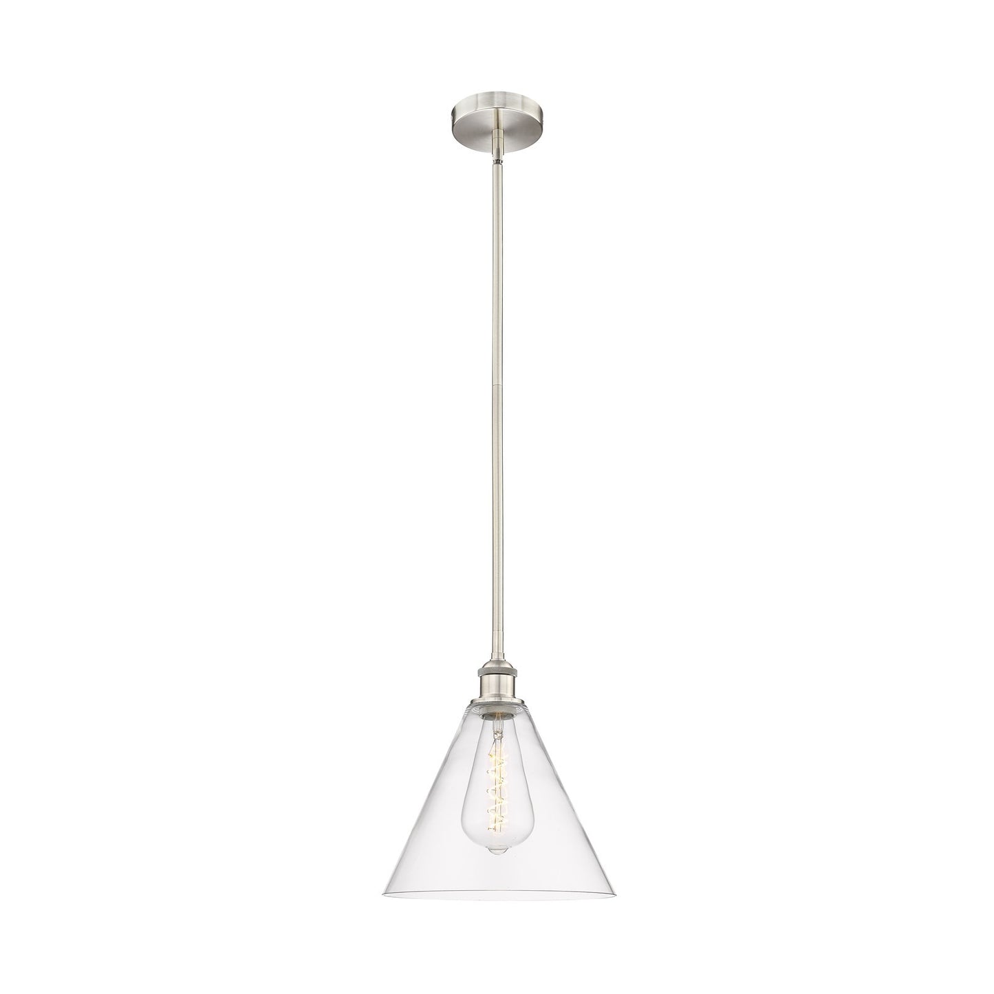 Innovations Berkshire 12in 1-Light Mini Pendant | Industrial Brushed Satin Nickel Steel and Clear Glass | Kitchen Island & | Model 616-1S-SN-GBC-122