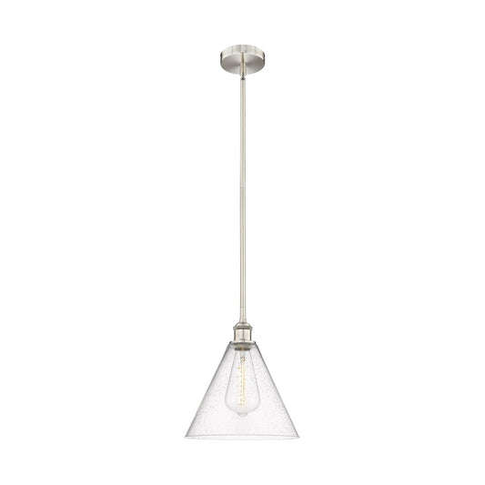 Innovations Berkshire 12in 1-Light Mini Pendant | Industrial Brushed Satin Nickel Steel and Seedy Glass | Kitchen Island & | Model 616-1S-SN-GBC-124-LED