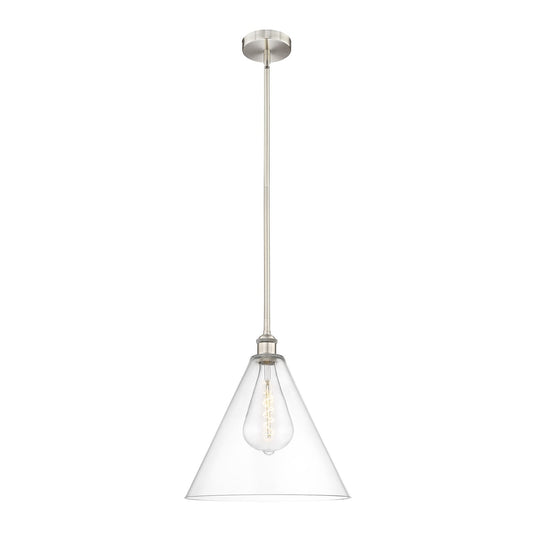 Innovations Berkshire Glass 16in 1-Light Pendant | Industrial Brushed Satin Nickel Steel and Clear Glass | Kitchen Island & | Model 616-1S-SN-GBC-162