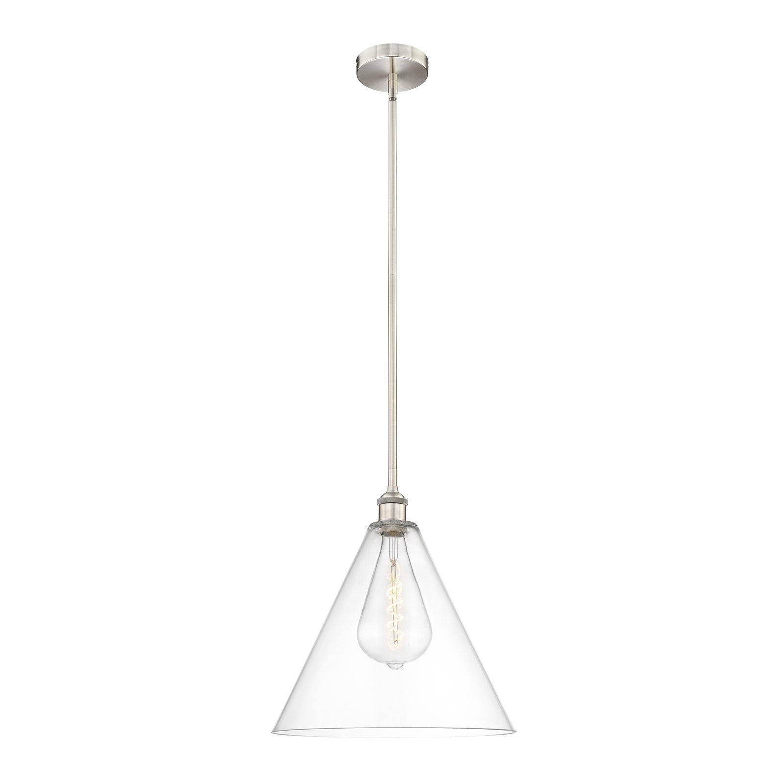 Innovations Berkshire 16in 1-Light Pendant | Industrial Brushed Satin Nickel Steel and Clear Glass | Kitchen Island & Dining | Model 616-1S-SN-GBC-162-LED