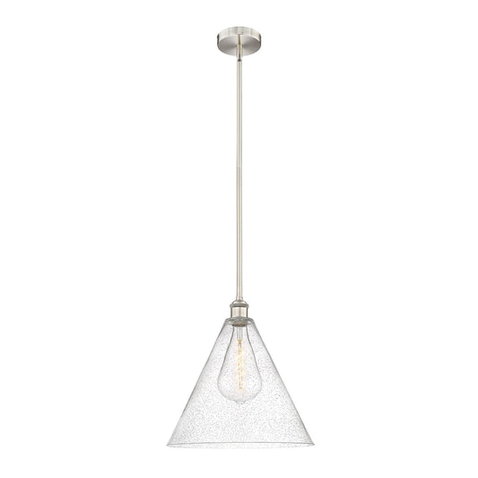 Innovations Berkshire Glass 16in 1-Light Pendant | Industrial Brushed Satin Nickel Steel and Seedy Glass | Kitchen Island & | Model 616-1S-SN-GBC-164