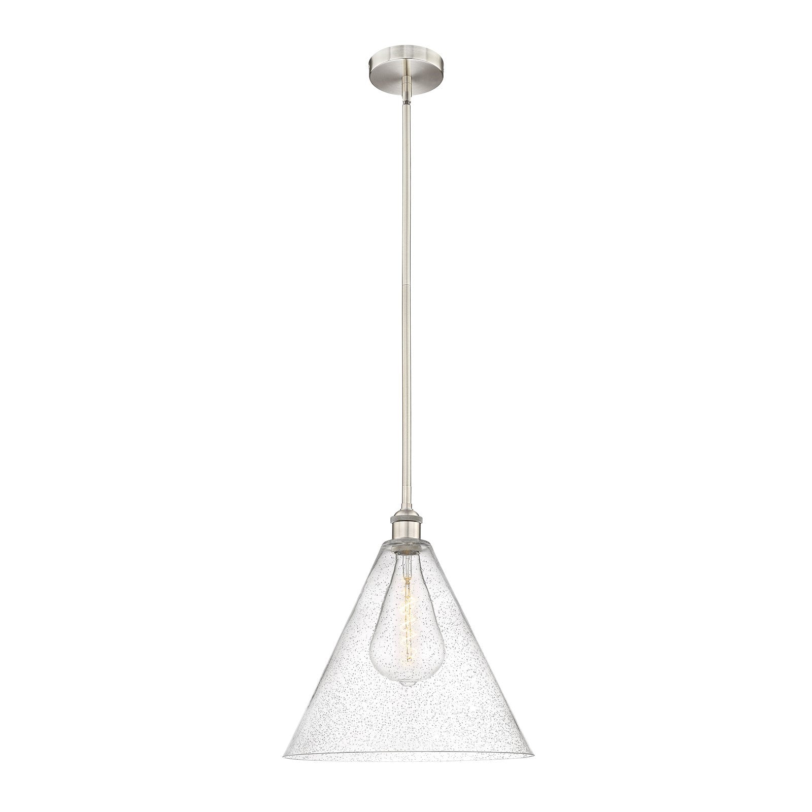 Innovations Berkshire 16in 1-Light Pendant | Industrial Brushed Satin Nickel Steel and Seedy Glass | Kitchen Island & Dining | Model 616-1S-SN-GBC-164-LED