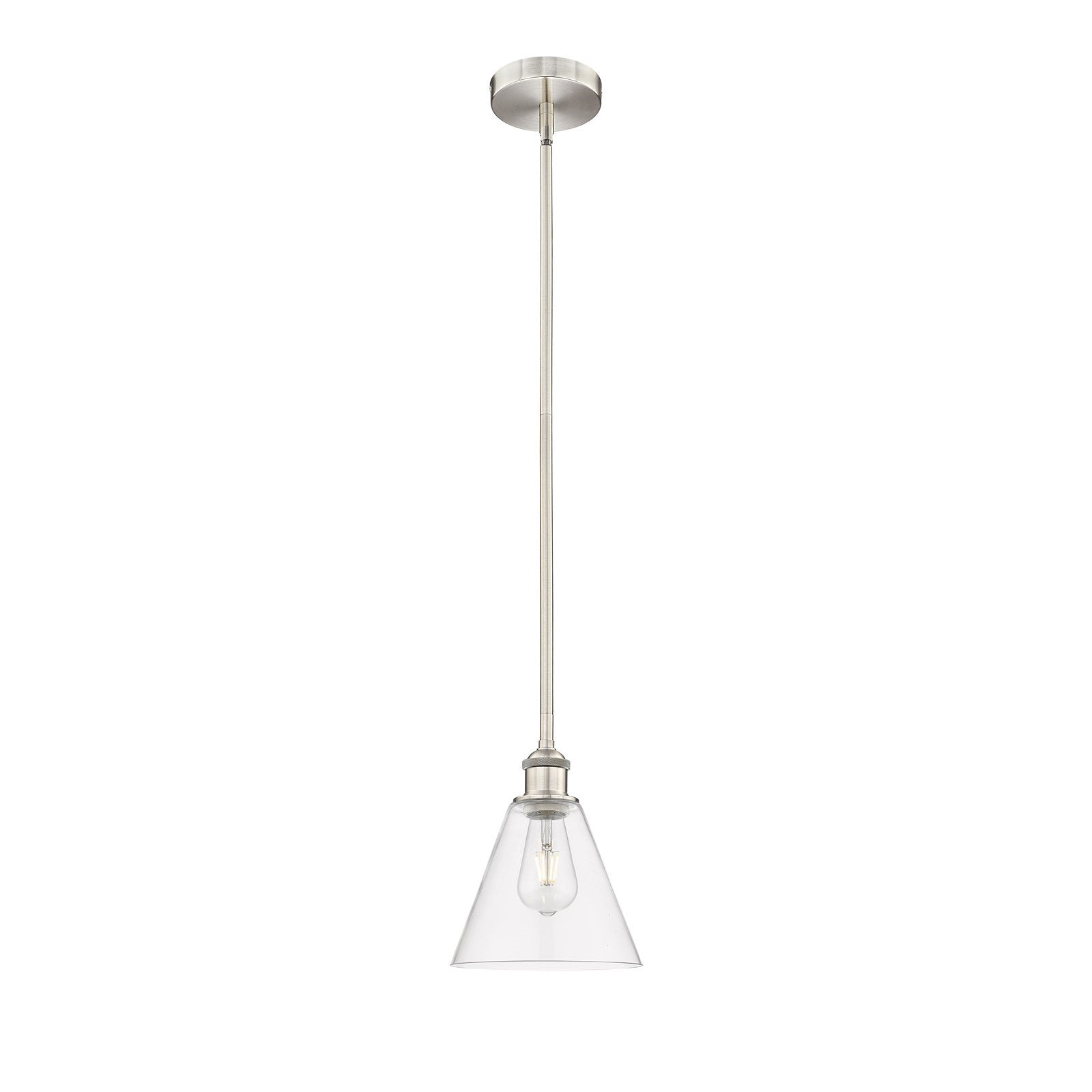 Innovations Berkshire 8in 1-Light Mini Pendant | Industrial Brushed Satin Nickel Steel and Clear Glass | Kitchen Island & | Model 616-1S-SN-GBC-82-LED