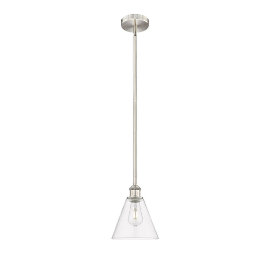 Innovations Berkshire 8in 1-Light Mini Pendant | Industrial Brushed Satin Nickel Steel and Clear Glass | Kitchen Island & | Model 616-1S-SN-GBC-82-LED