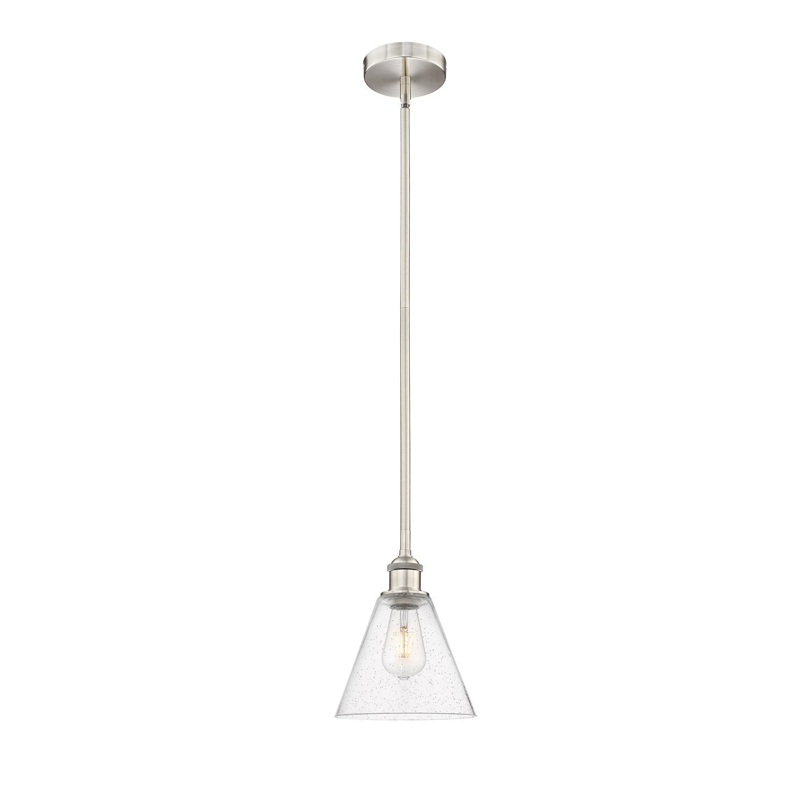 Innovations Berkshire 8in 1-Light Mini Pendant | Industrial Brushed Satin Nickel and Seedy Glass | Kitchen Island & Dining | Model 616-1S-SN-GBC-84-LED