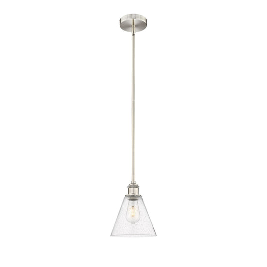 Innovations Berkshire 8in 1-Light Mini Pendant | Industrial Brushed Satin Nickel and Seedy Glass | Kitchen Island & Dining | Model 616-1S-SN-GBC-84-LED