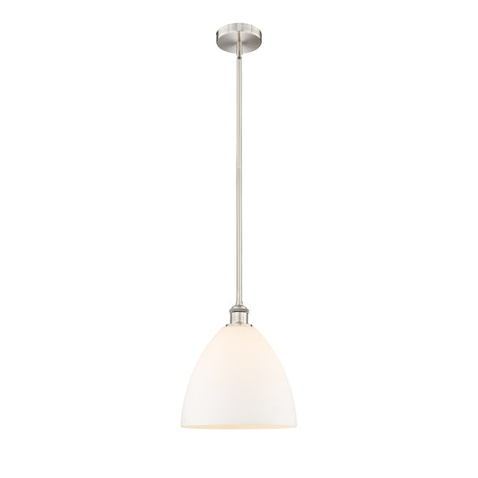 Innovations Bristol 12in 1-Light Mini Pendant | Industrial Brushed Satin Nickel and Matte White Glass | Kitchen Island & Dining | Model 616-1S-SN-GBD-121